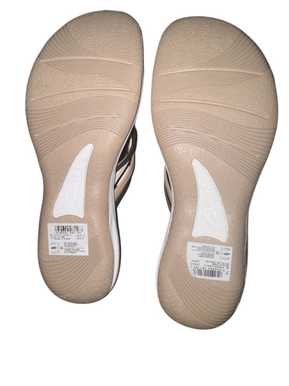 NWT Clarks Breeze Metallic Beige and White Braided Thong/flip-flop Sandals - Picture 3 of 8